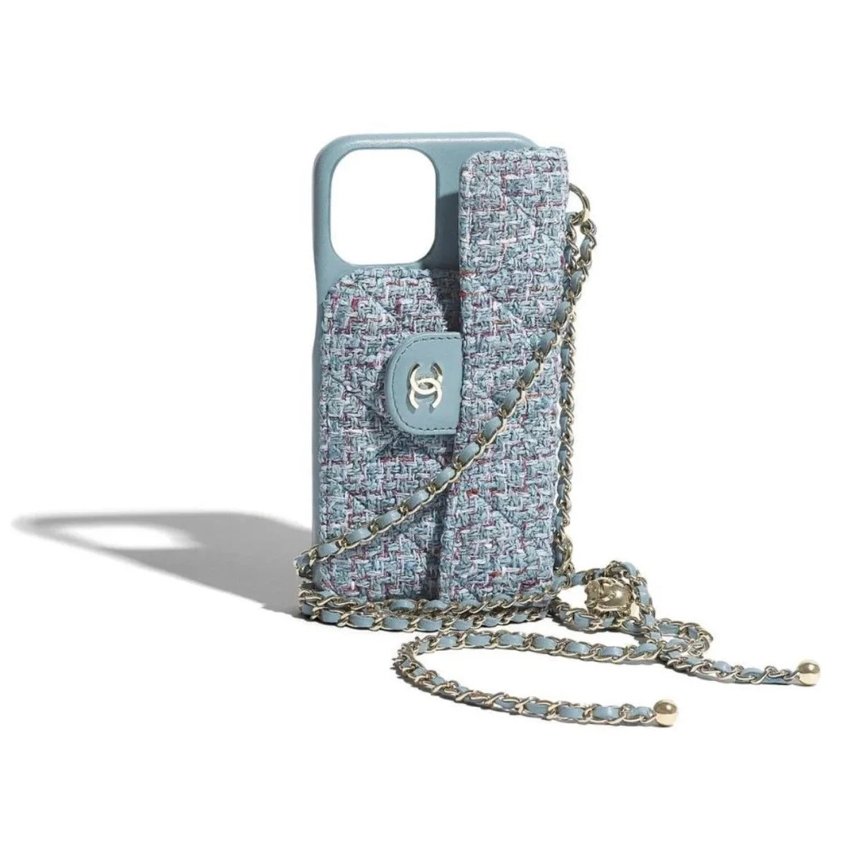 Quilted Phone Case with Card Holder & Chain