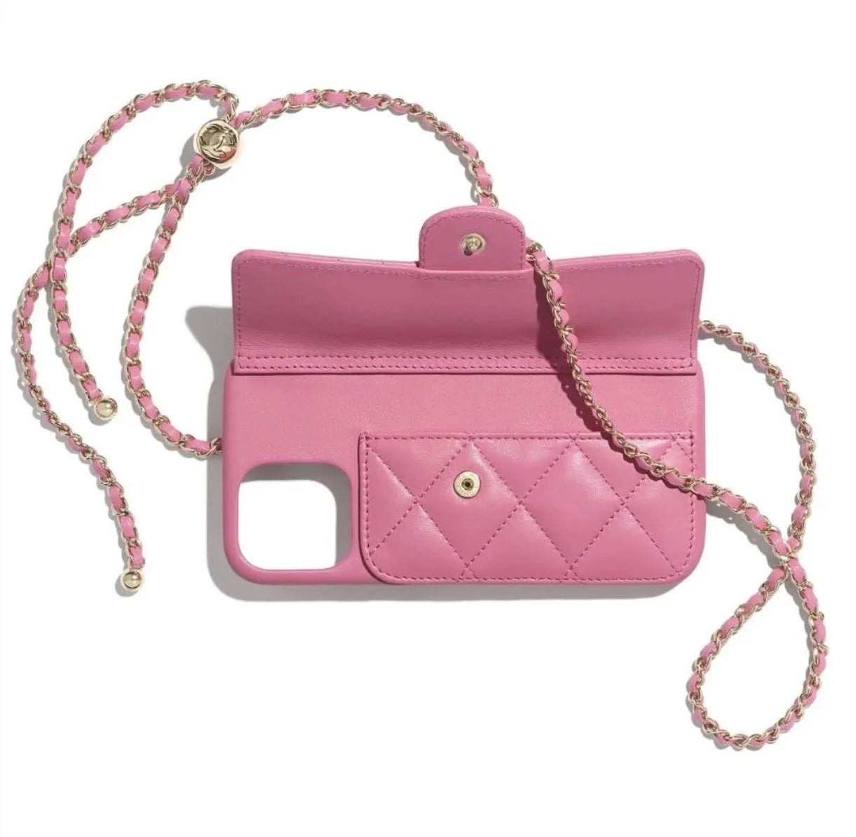 Quilted Phone Case with Card Holder & Chain