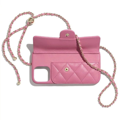 Quilted Phone Case with Card Holder & Chain