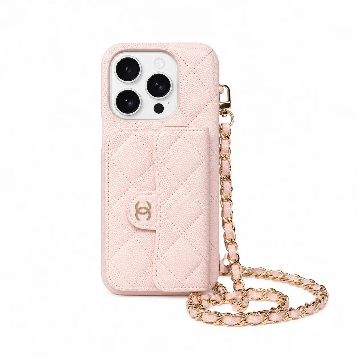 Quilted Phone Case with Card Holder & Chain
