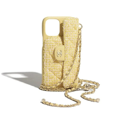 Quilted Phone Case with Card Holder & Chain