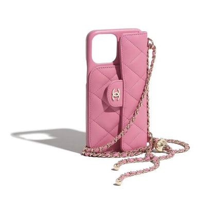 Quilted Phone Case with Card Holder & Chain